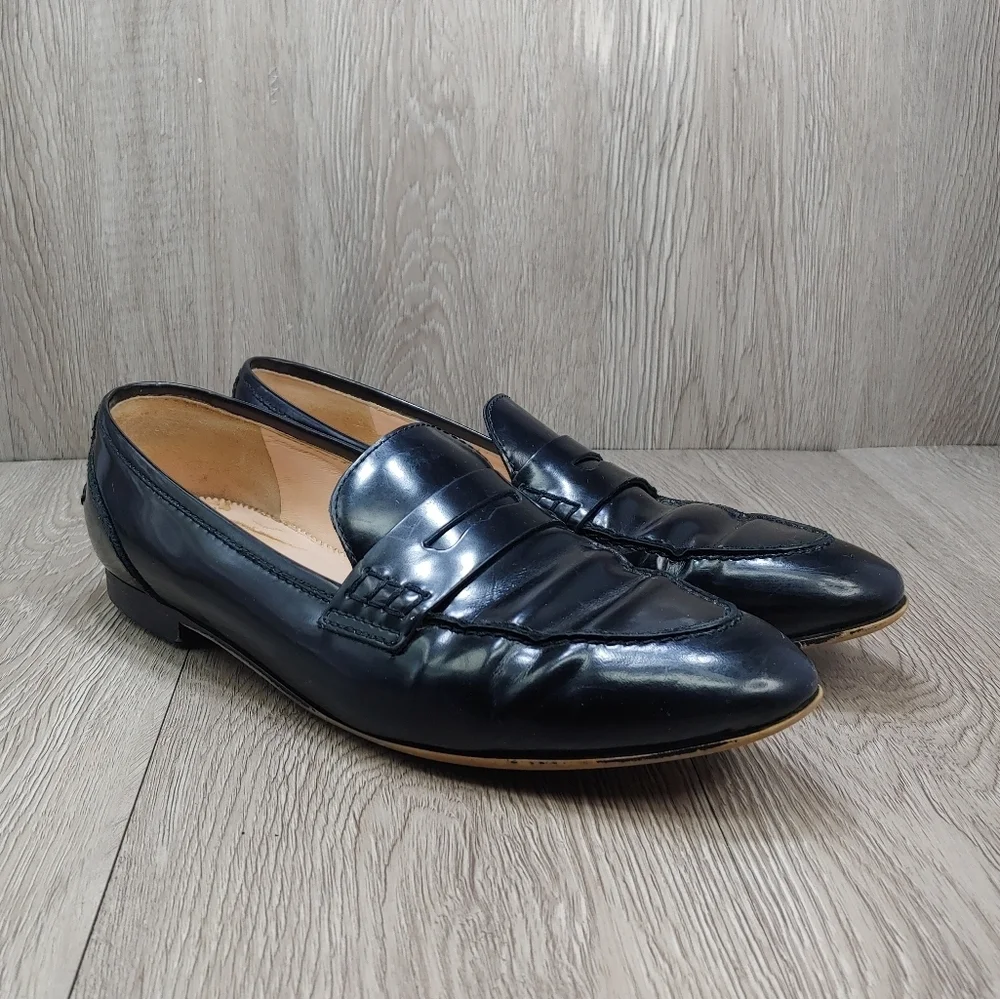 J. Crew Academy Penny Loafer Italian Leather SlipOn Muted Black Patent 8.5 J8501